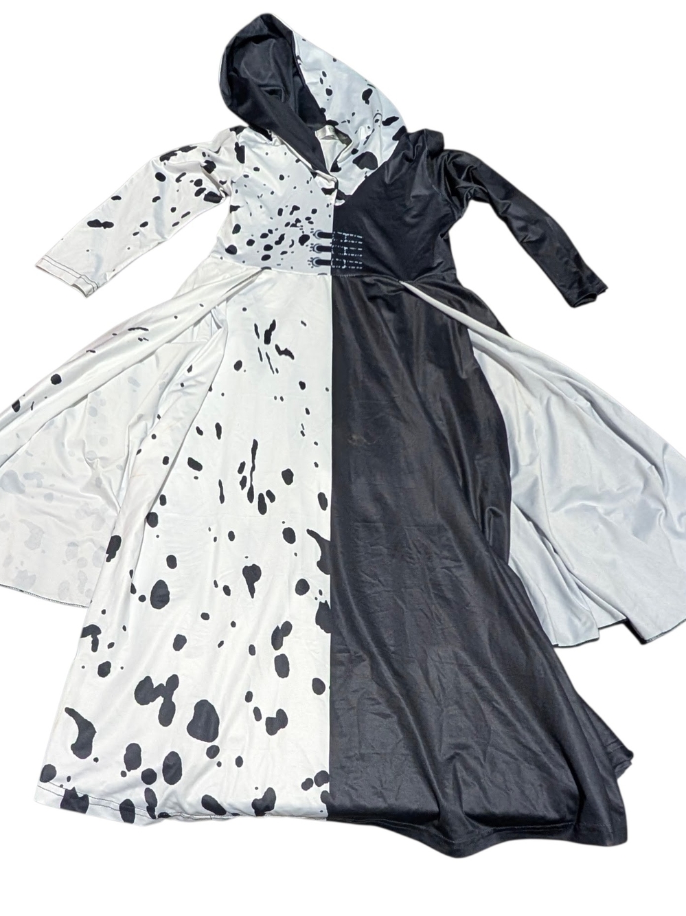 Cruella Deville Girl's Black & White Hooded Split Maxi Dress